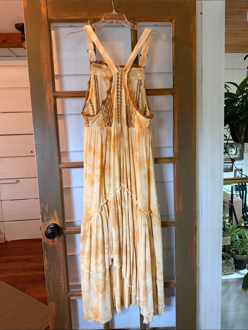 Free People Devon Skirtall Yellow Tie-Dye Embroidered Maxi Dress - Picture 7 of 9